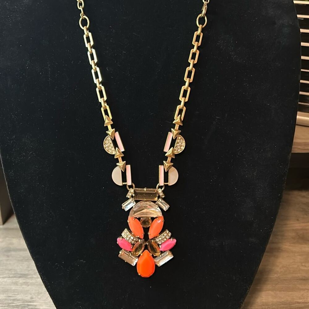 Stella & Dot Chunky long Statement Piece Necklace #36 Orange Pink Gold tone
